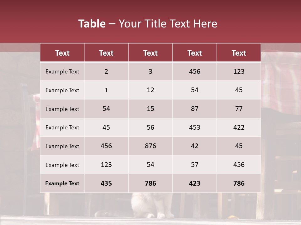 A Cat Sitting On The Ground In Front Of A Table PowerPoint Template