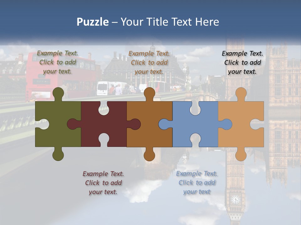 A Red Double Decker Bus Driving Over A Bridge PowerPoint Template