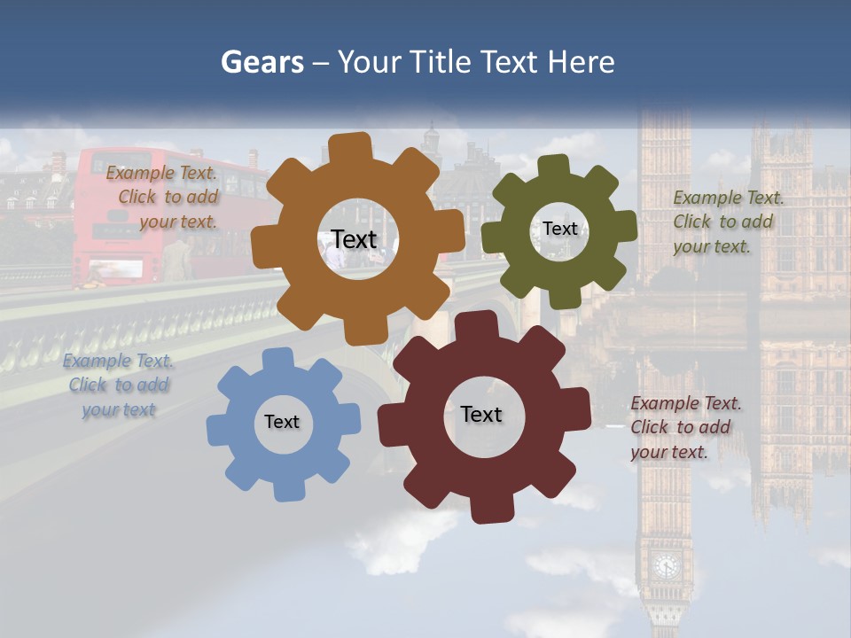 A Red Double Decker Bus Driving Over A Bridge PowerPoint Template