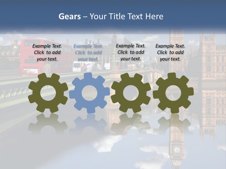 A Red Double Decker Bus Driving Over A Bridge PowerPoint Template