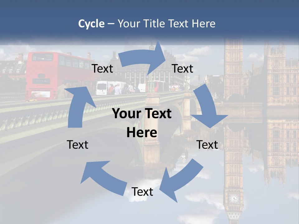A Red Double Decker Bus Driving Over A Bridge PowerPoint Template