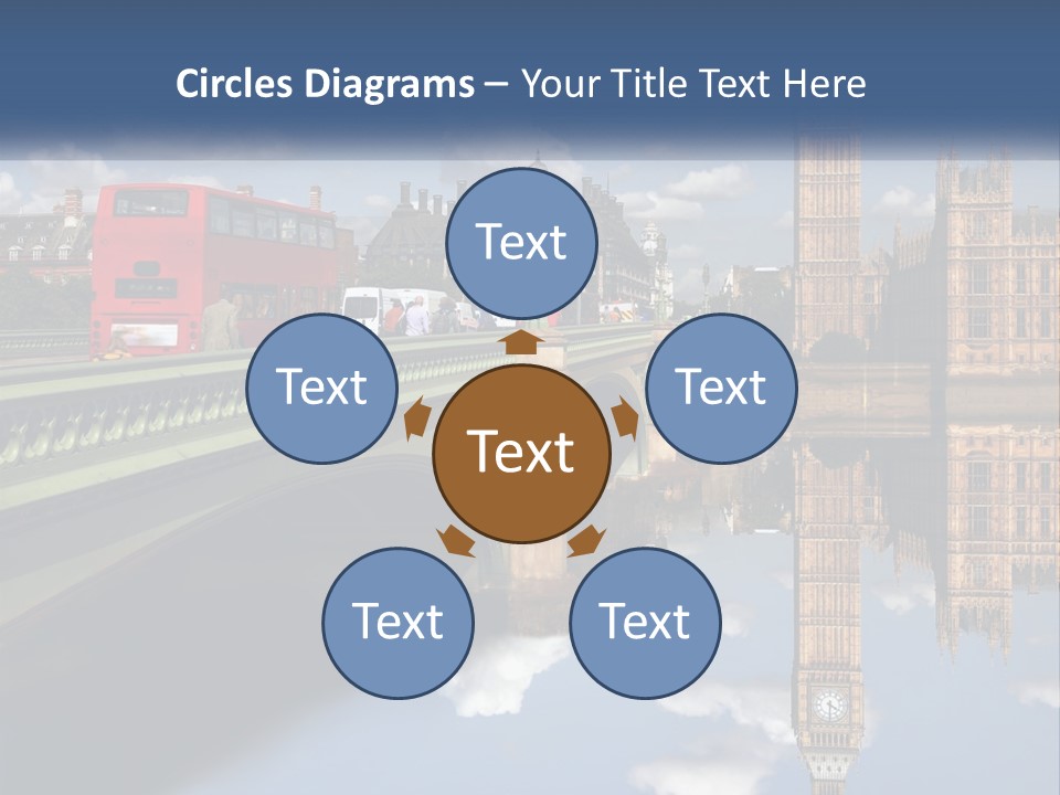 A Red Double Decker Bus Driving Over A Bridge PowerPoint Template