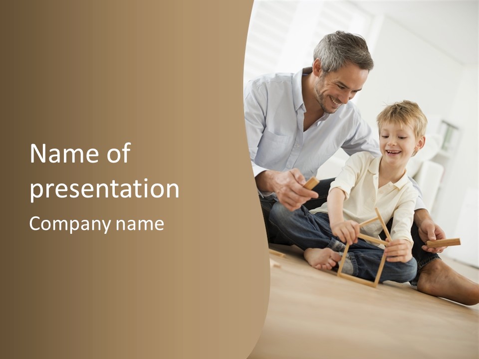 A Man And A Child Playing With Wooden Toys PowerPoint Template