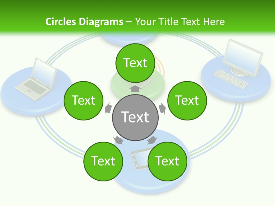 A Circular Diagram With Laptops On It PowerPoint Template