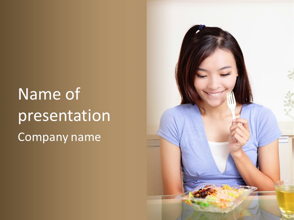 A Woman Sitting At A Table Eating Food PowerPoint Template