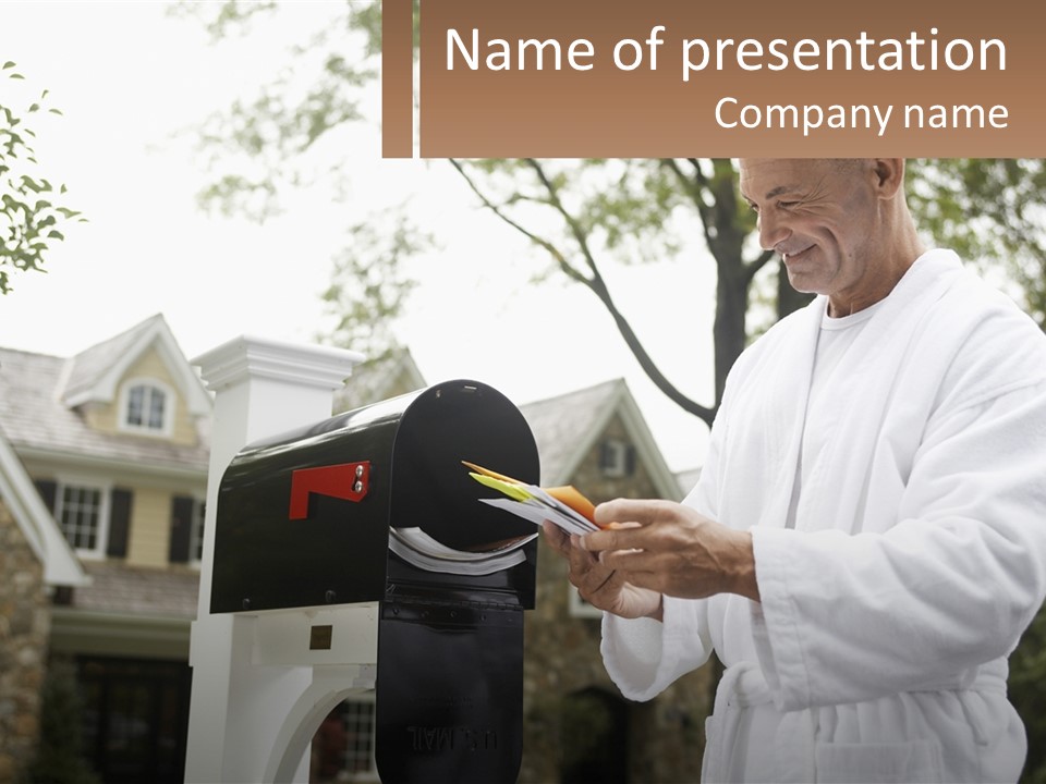 A Man Putting A Piece Of Paper Into A Mailbox PowerPoint Template