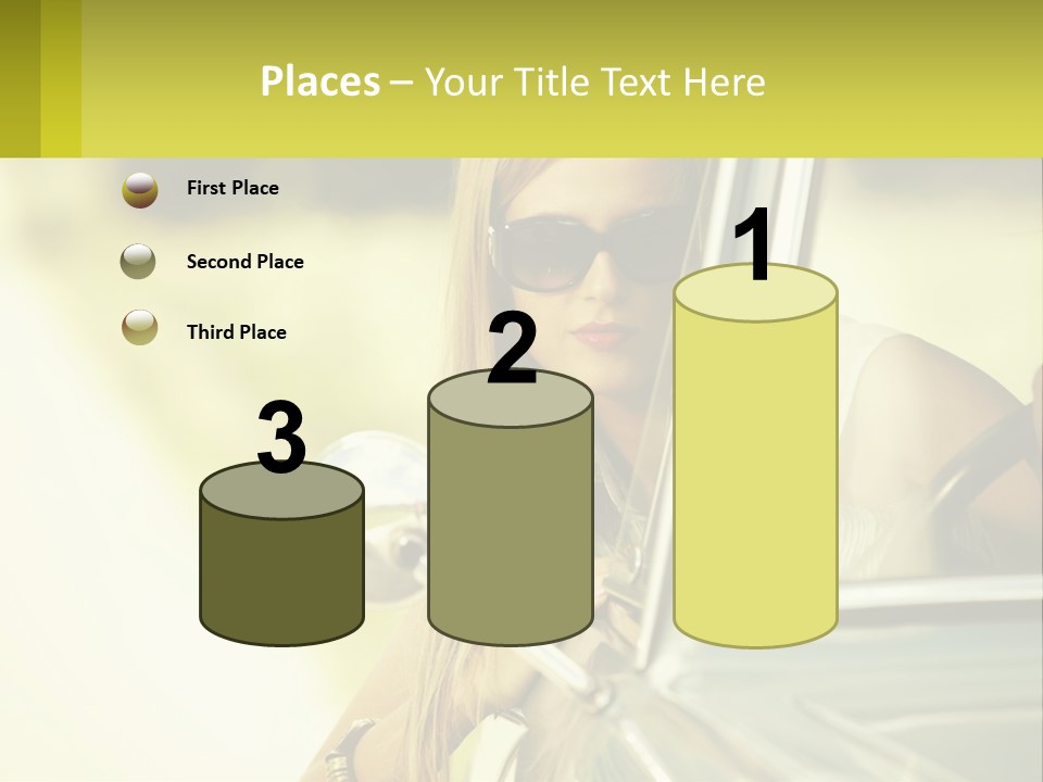 A Woman In Sunglasses Leaning Out The Window Of A Car PowerPoint Template