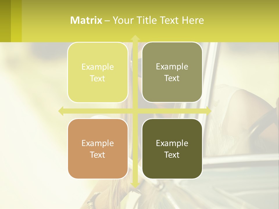 A Woman In Sunglasses Leaning Out The Window Of A Car PowerPoint Template