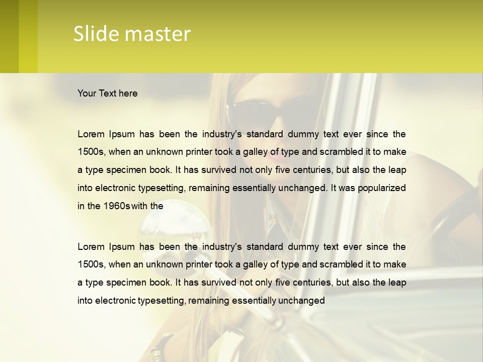 A Woman In Sunglasses Leaning Out The Window Of A Car PowerPoint Template