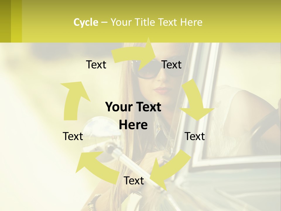 A Woman In Sunglasses Leaning Out The Window Of A Car PowerPoint Template