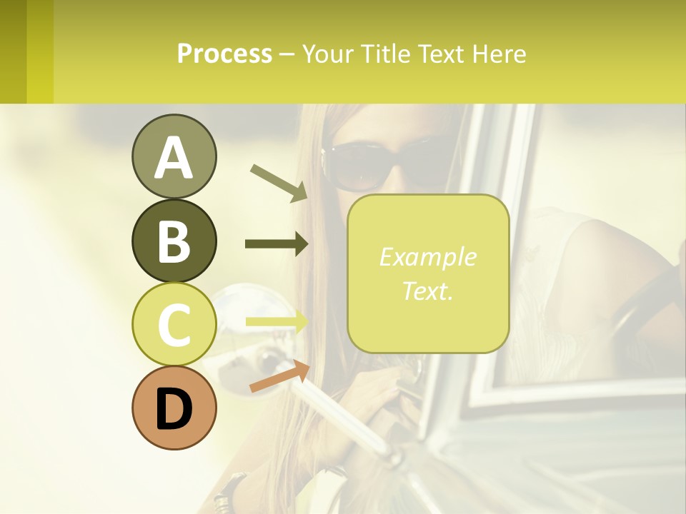 A Woman In Sunglasses Leaning Out The Window Of A Car PowerPoint Template