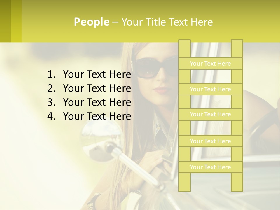 A Woman In Sunglasses Leaning Out The Window Of A Car PowerPoint Template