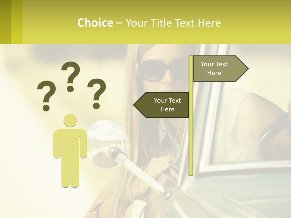 A Woman In Sunglasses Leaning Out The Window Of A Car PowerPoint Template