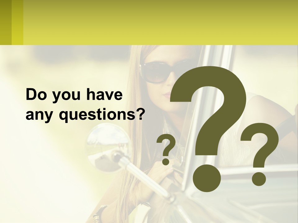 A Woman In Sunglasses Leaning Out The Window Of A Car PowerPoint Template