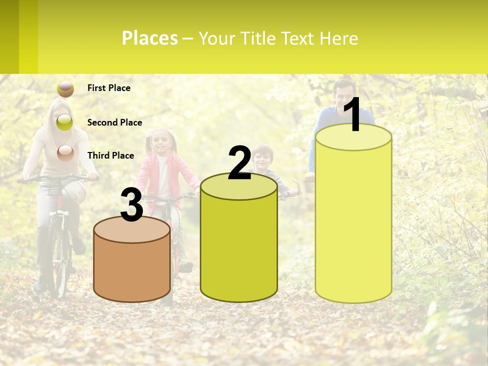 A Family Riding Bikes In The Woods On A Sunny Day PowerPoint Template