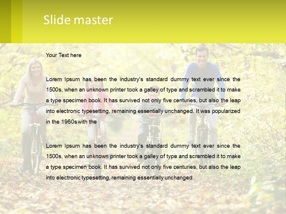 A Family Riding Bikes In The Woods On A Sunny Day PowerPoint Template