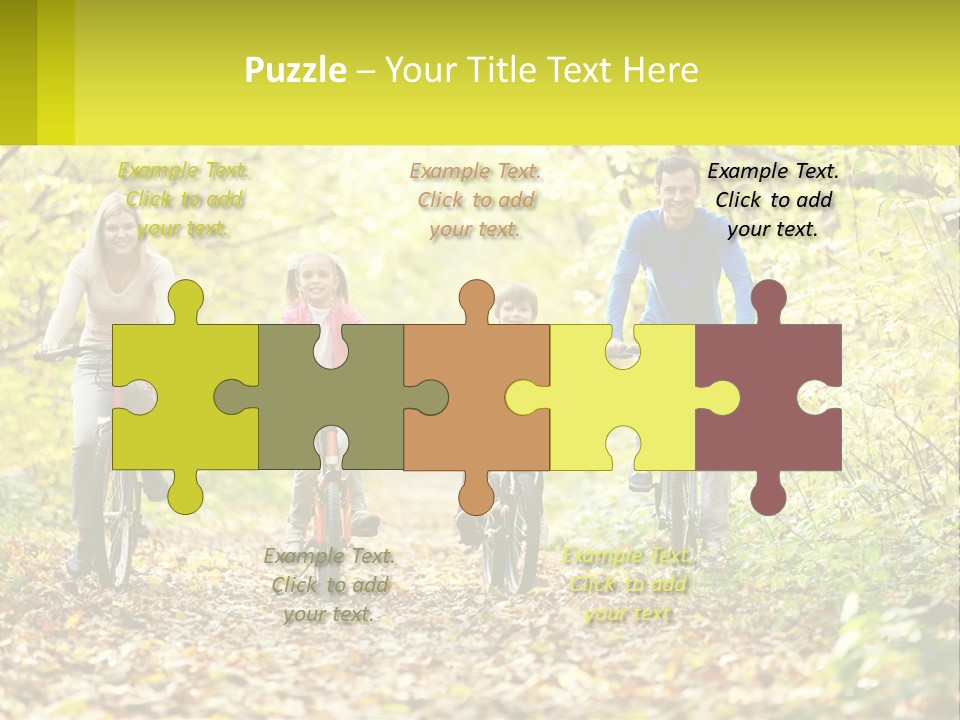 A Family Riding Bikes In The Woods On A Sunny Day PowerPoint Template