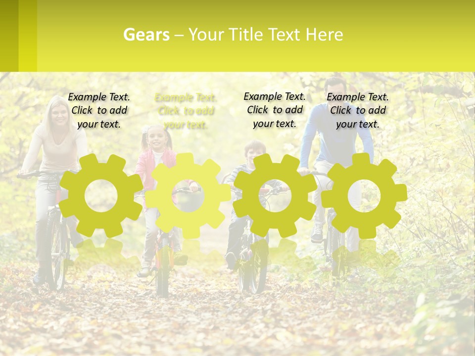 A Family Riding Bikes In The Woods On A Sunny Day PowerPoint Template
