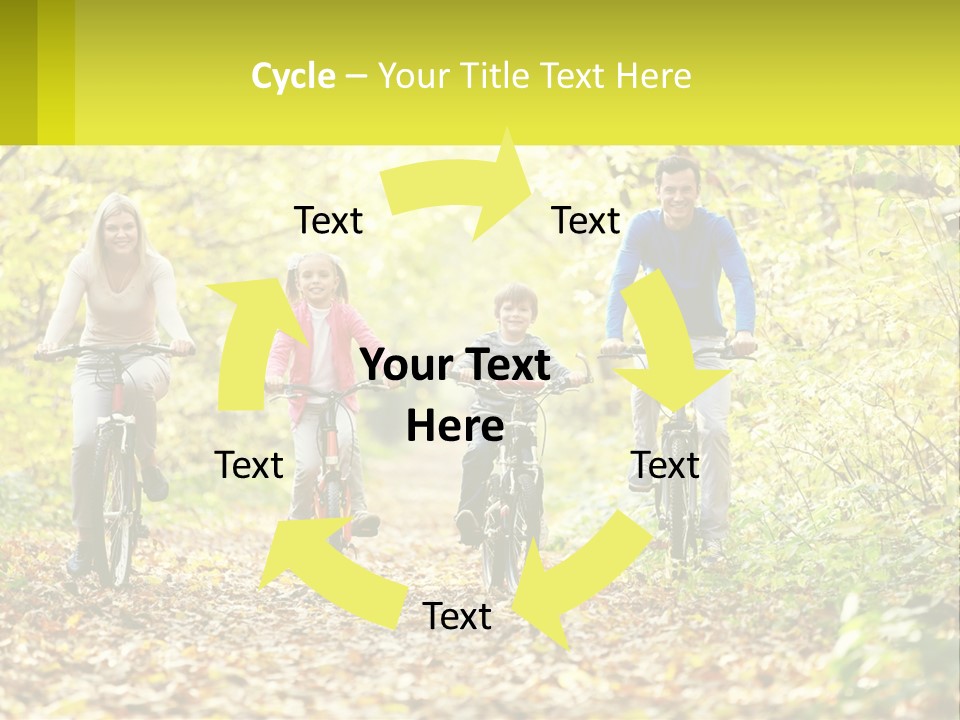 A Family Riding Bikes In The Woods On A Sunny Day PowerPoint Template
