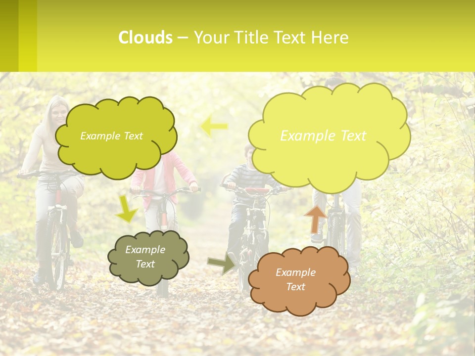 A Family Riding Bikes In The Woods On A Sunny Day PowerPoint Template