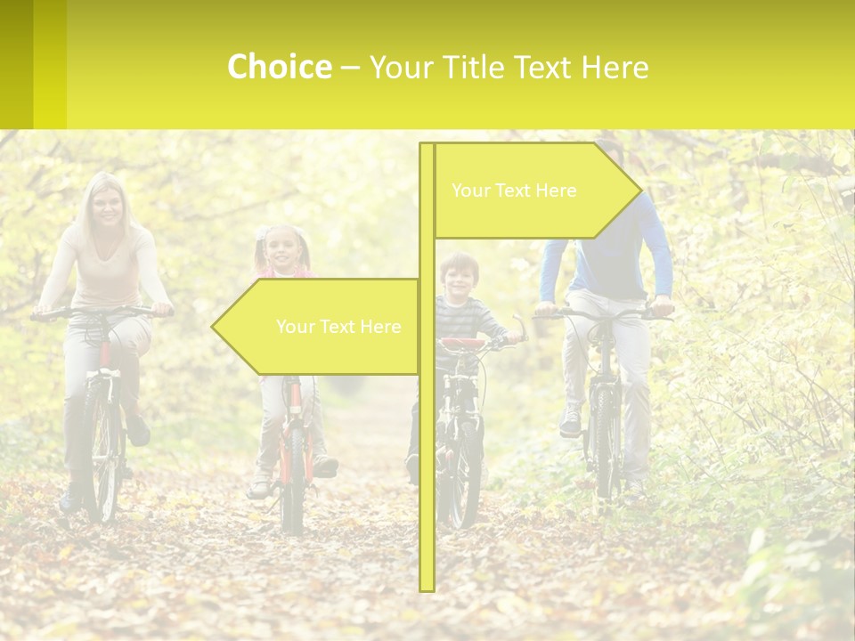 A Family Riding Bikes In The Woods On A Sunny Day PowerPoint Template