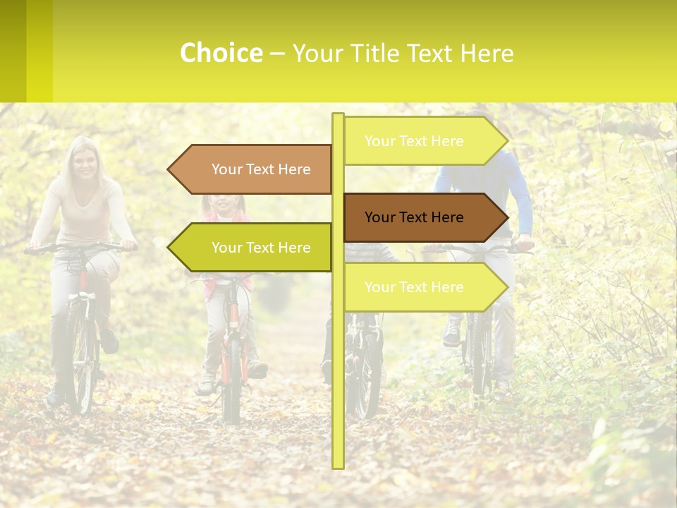 A Family Riding Bikes In The Woods On A Sunny Day PowerPoint Template