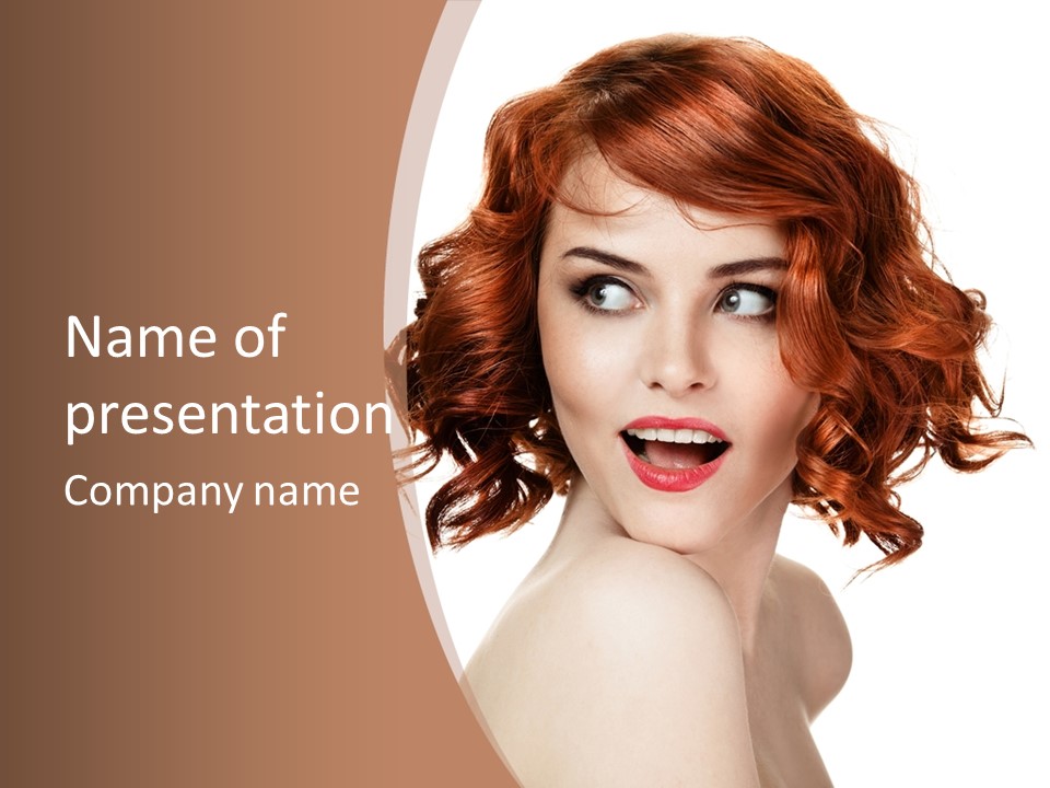 A Woman With Red Hair Is Smiling For The Camera PowerPoint Template