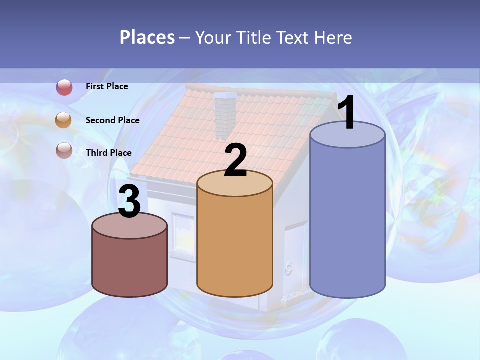 A House Surrounded By Bubbles With A Blue Sky In The Background PowerPoint Template