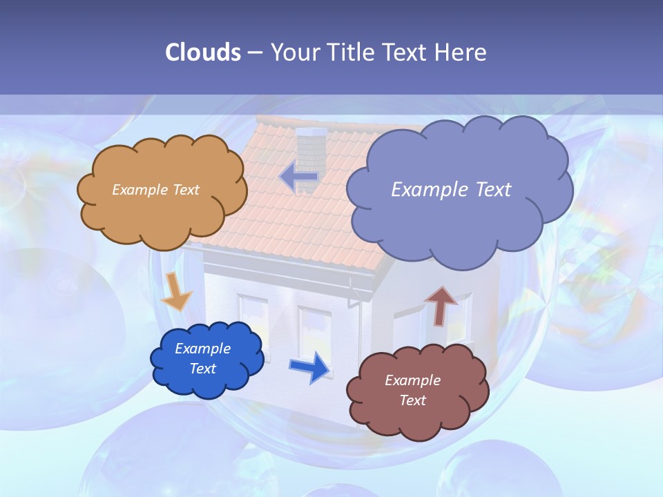 A House Surrounded By Bubbles With A Blue Sky In The Background PowerPoint Template
