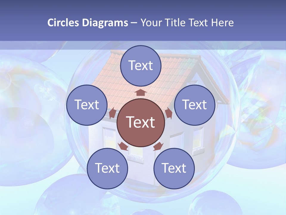 A House Surrounded By Bubbles With A Blue Sky In The Background PowerPoint Template