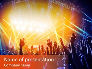 A Crowd Of People At A Concert With Their Hands Up PowerPoint Template