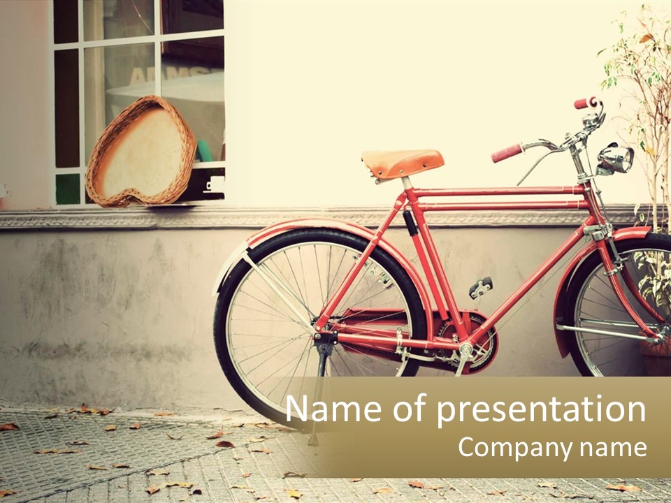 A Red Bike Parked Next To A Building PowerPoint Template
