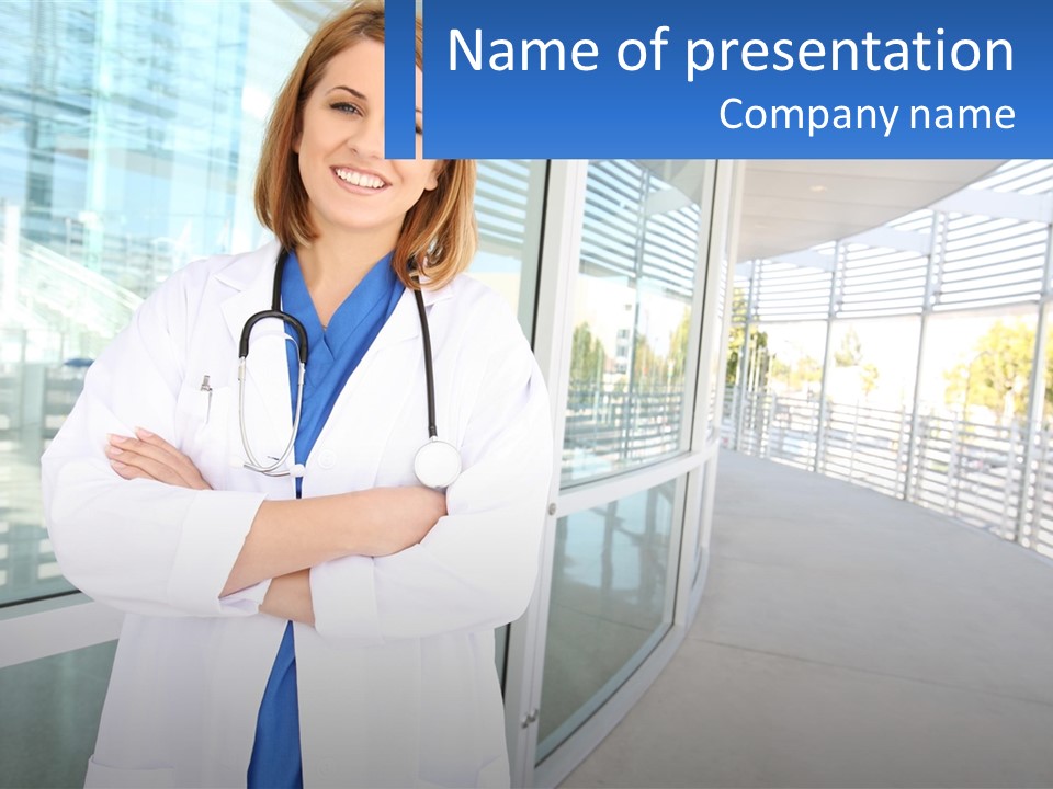 A Woman Doctor Standing In Front Of A Building PowerPoint Template