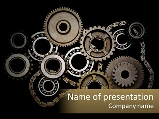A Group Of Gears On A Black Background PowerPoint Template