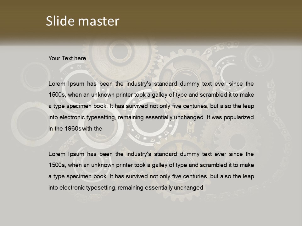 A Group Of Gears On A Black Background PowerPoint Template