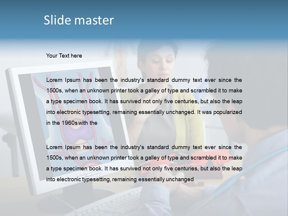 A Man And Woman Looking At A Computer Screen PowerPoint Template