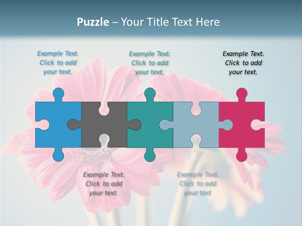 Three Pink Flowers In A Vase On A Blue Background PowerPoint Template