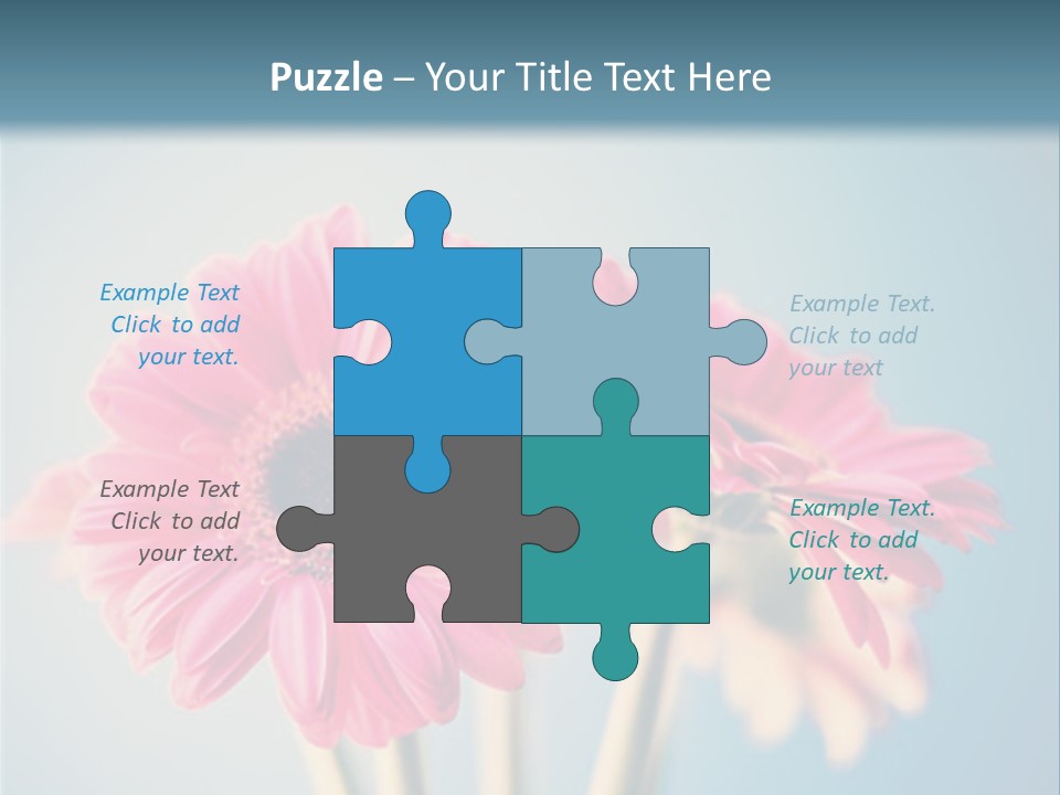 Three Pink Flowers In A Vase On A Blue Background PowerPoint Template