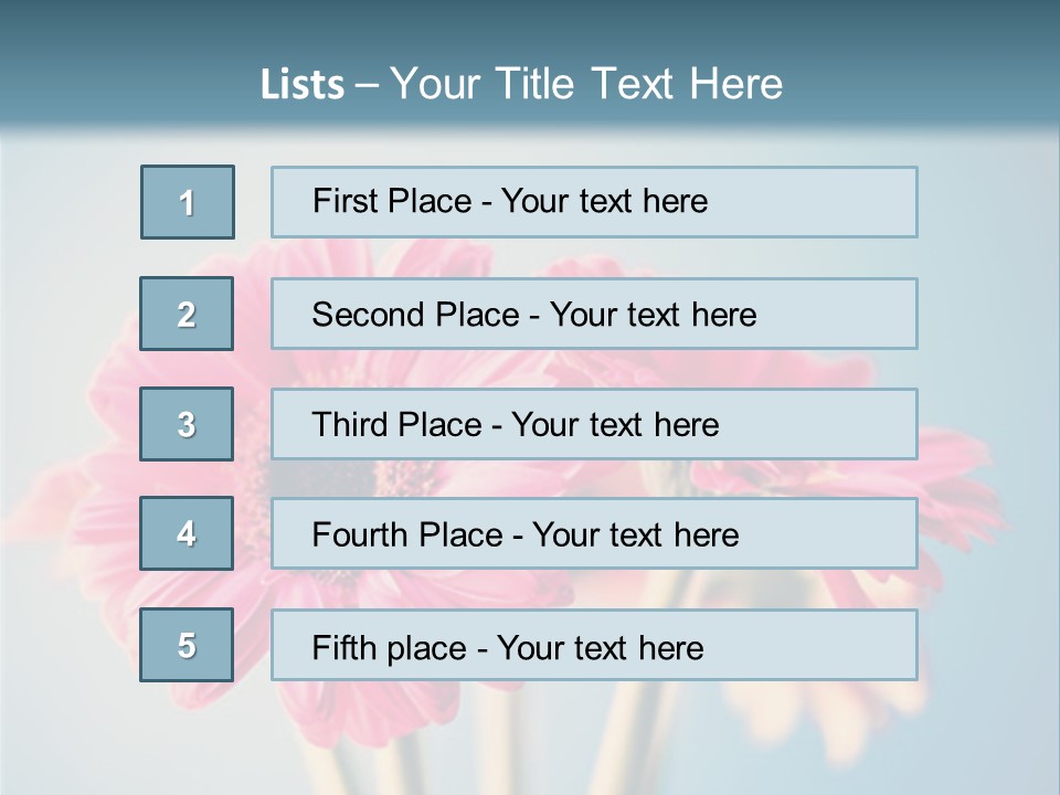 Three Pink Flowers In A Vase On A Blue Background PowerPoint Template