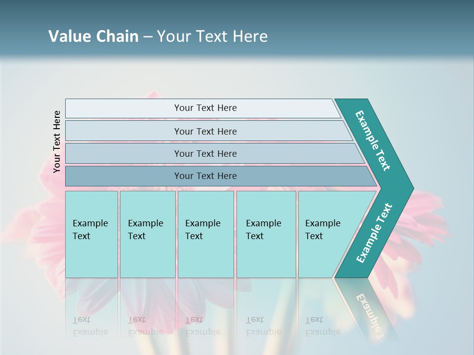 Three Pink Flowers In A Vase On A Blue Background PowerPoint Template