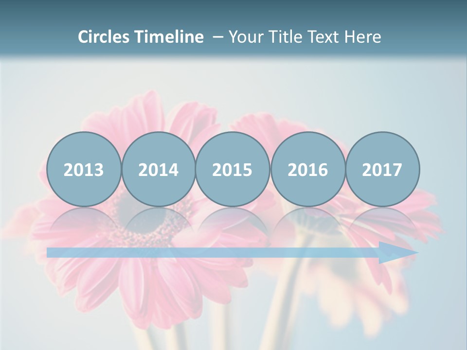 Three Pink Flowers In A Vase On A Blue Background PowerPoint Template