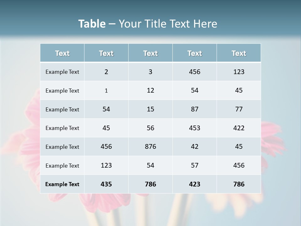 Three Pink Flowers In A Vase On A Blue Background PowerPoint Template