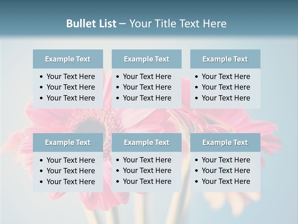 Three Pink Flowers In A Vase On A Blue Background PowerPoint Template