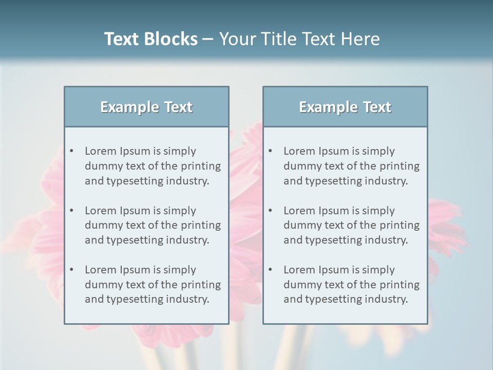 Three Pink Flowers In A Vase On A Blue Background PowerPoint Template