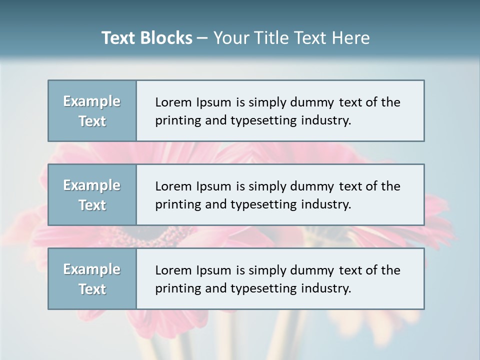 Three Pink Flowers In A Vase On A Blue Background PowerPoint Template