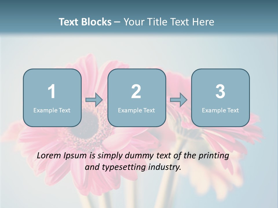 Three Pink Flowers In A Vase On A Blue Background PowerPoint Template