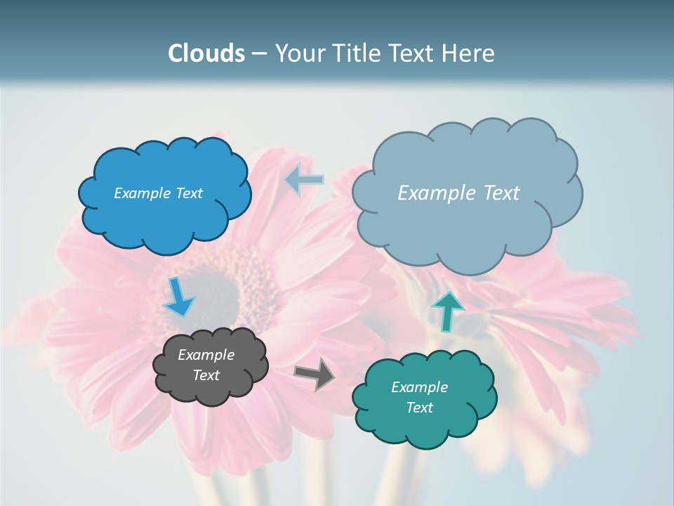 Three Pink Flowers In A Vase On A Blue Background PowerPoint Template