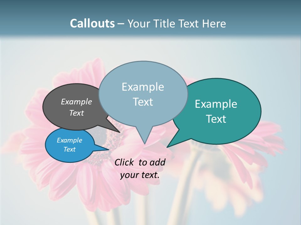 Three Pink Flowers In A Vase On A Blue Background PowerPoint Template