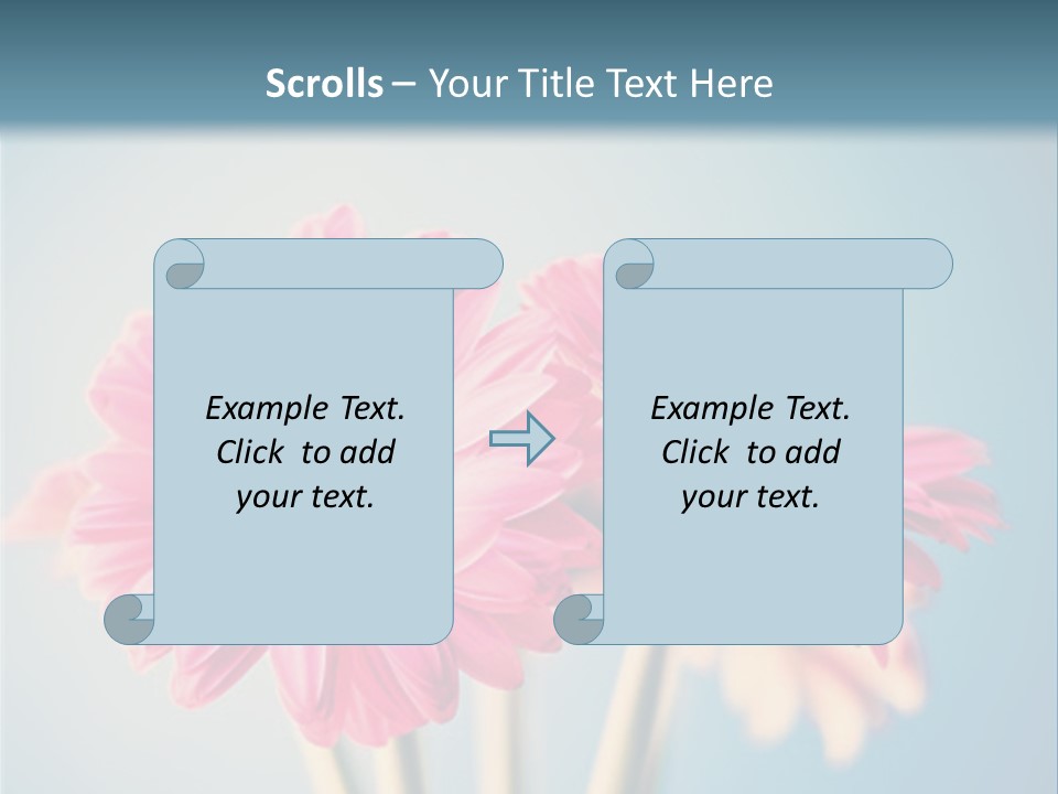 Three Pink Flowers In A Vase On A Blue Background PowerPoint Template