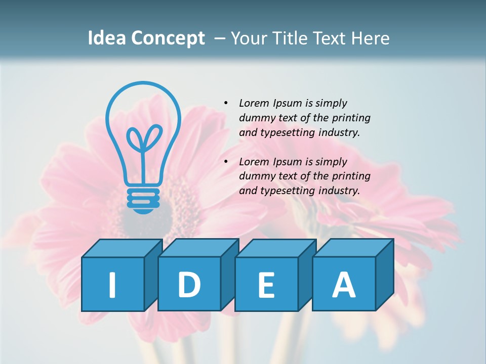 Three Pink Flowers In A Vase On A Blue Background PowerPoint Template
